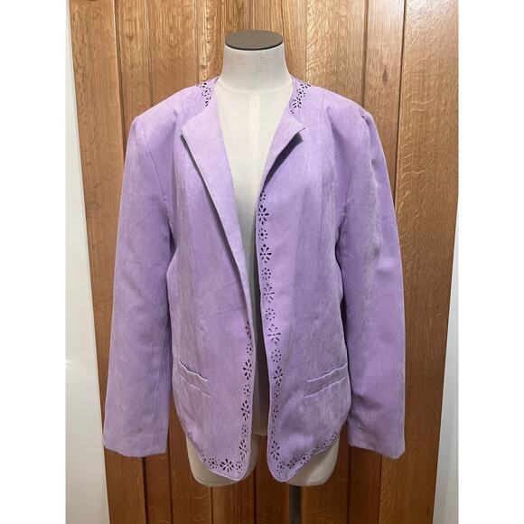 Alfred Dunner Womens Purple Faux Suede Cut Out Open Blazer Jacket Size 10 - Picture 1 of 11